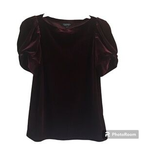 Lauren Ralph Lauren maroon Velour/Velvet short puff sleeve women’s top/blouse SP